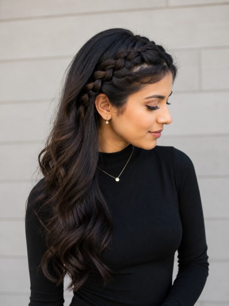 Side braid hairstyle with soft waves