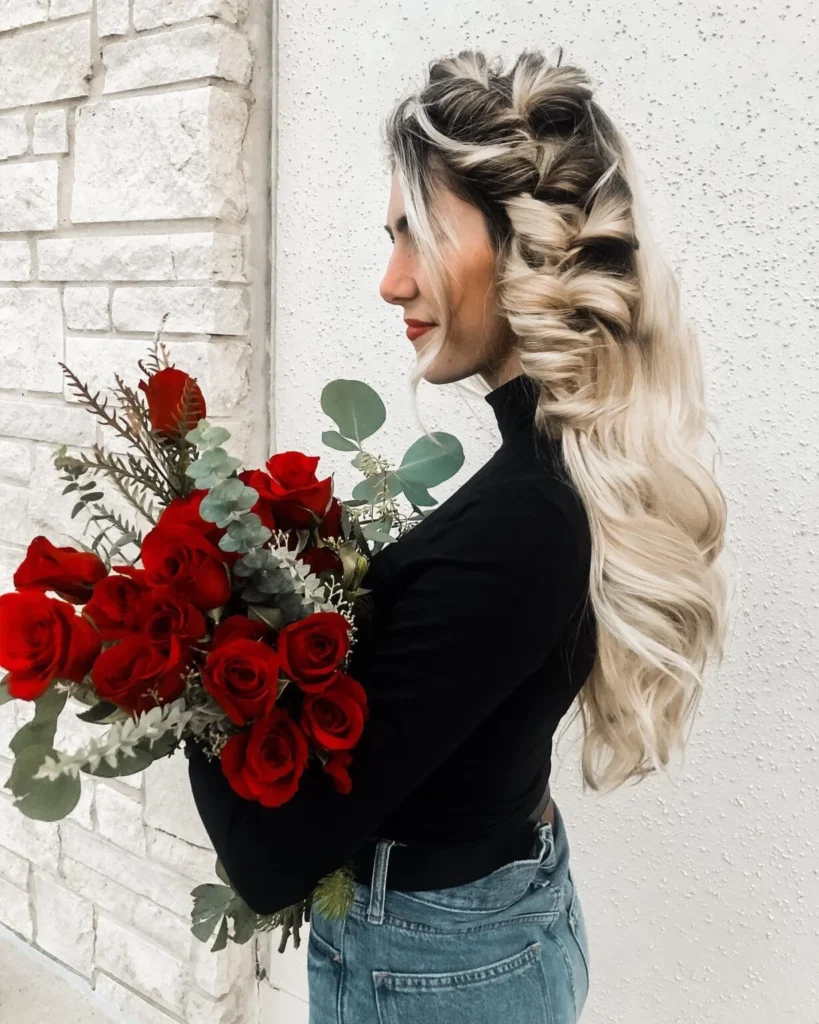 Textured side fishtail braid for long hair