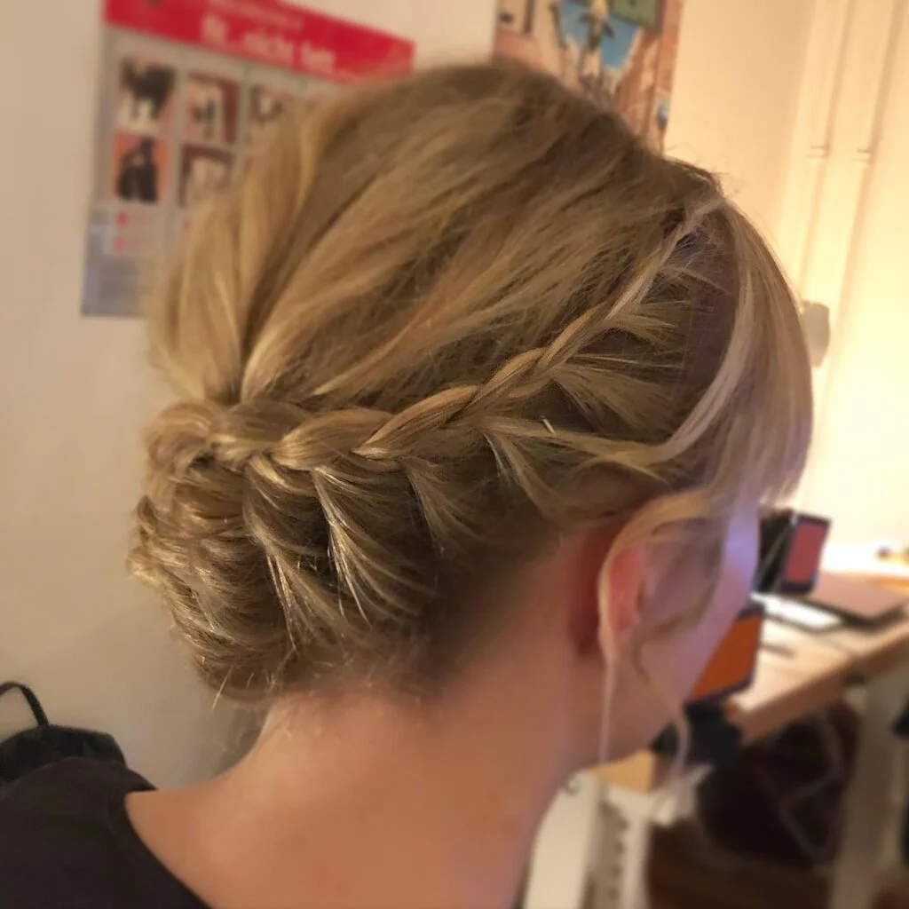 Polished blonde side braid hairstyle