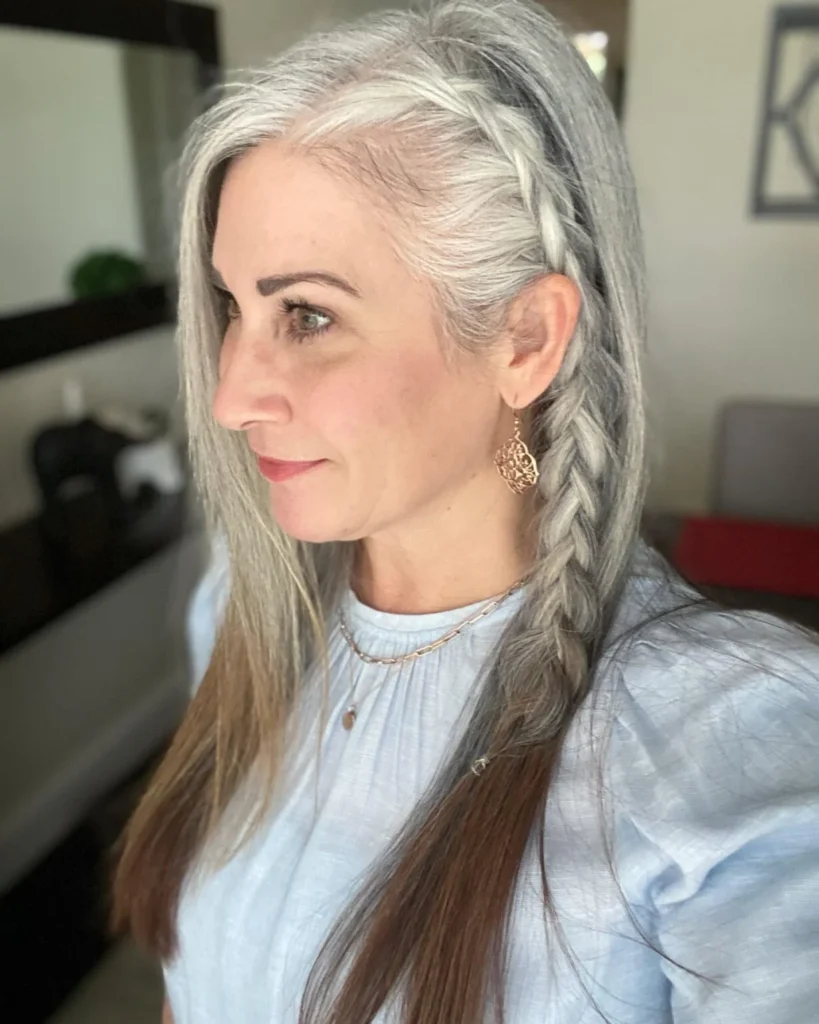 side braid hair with soft silver