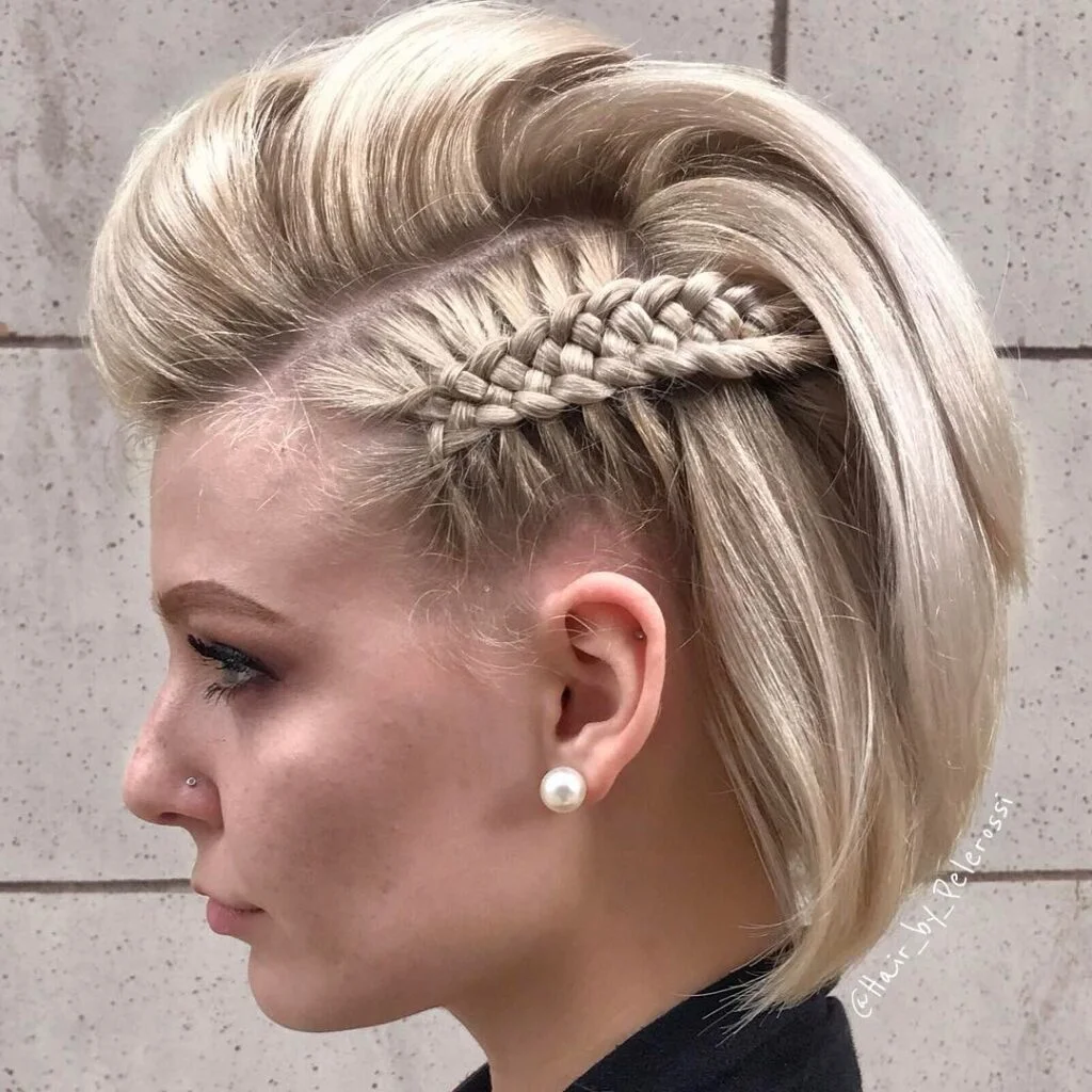 side braided low crown hairstyle