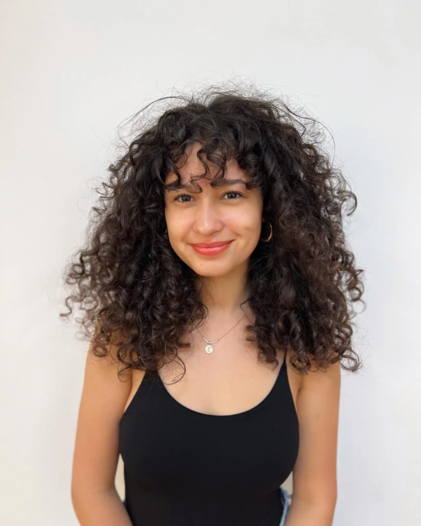 Medium curly shag with natural fringe