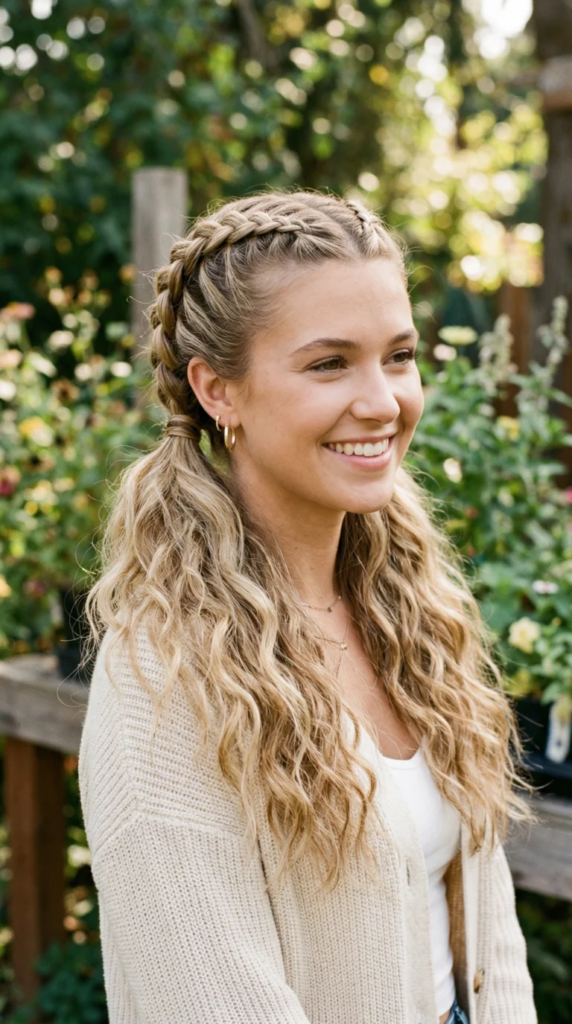 Wavy blonde double Dutch low pigtails