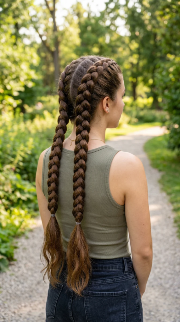 Extra-long double Dutch boxer braids for thick hair