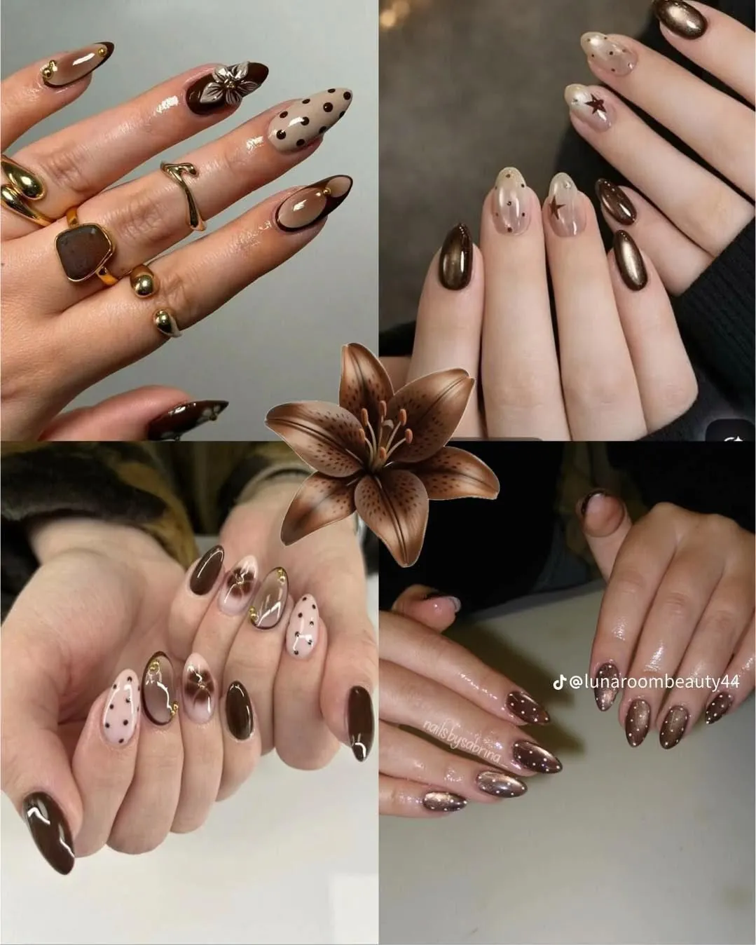 playful brown details chocolate brown manicure