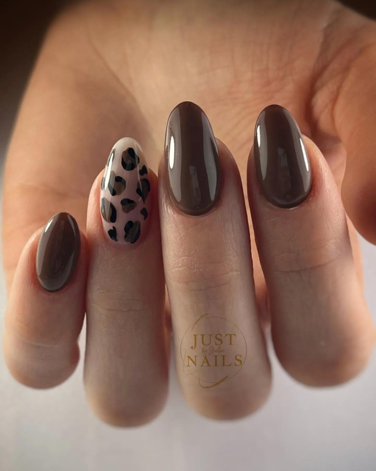 leopard accent nail chocolate brown manicure