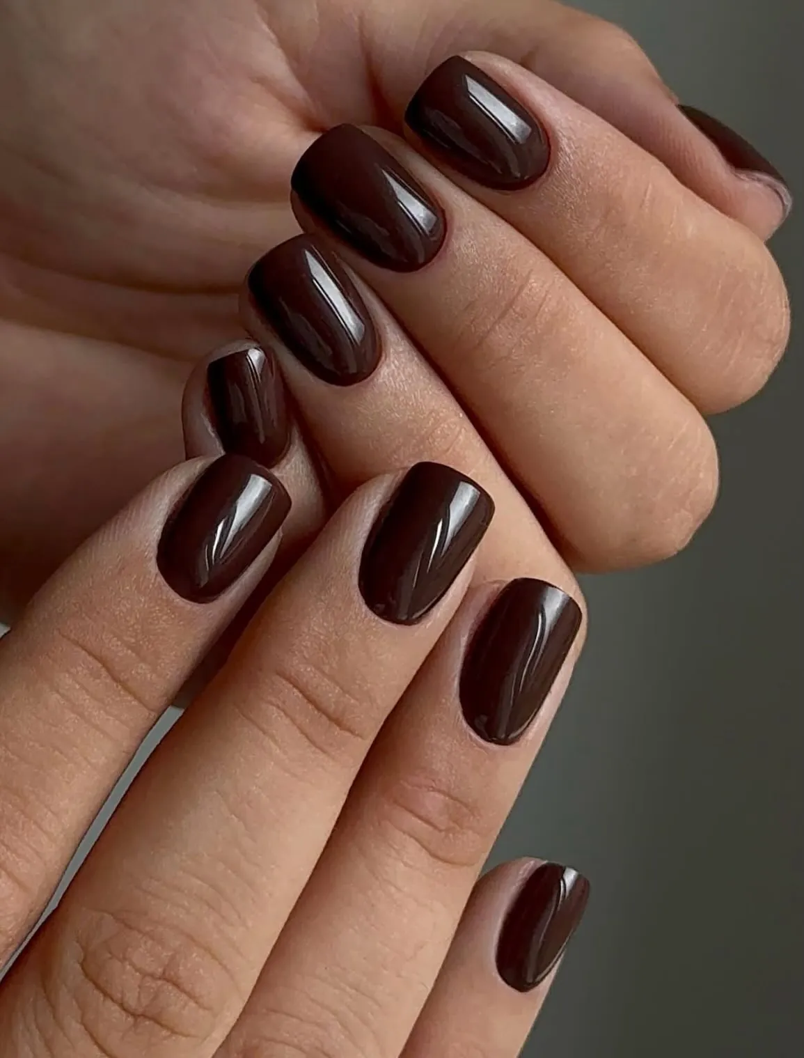 high gloss espresso chocolate brown manicure