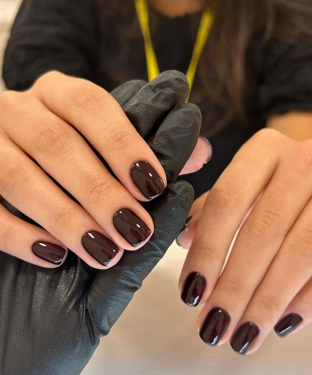short espresso gloss chocolate brown manicure