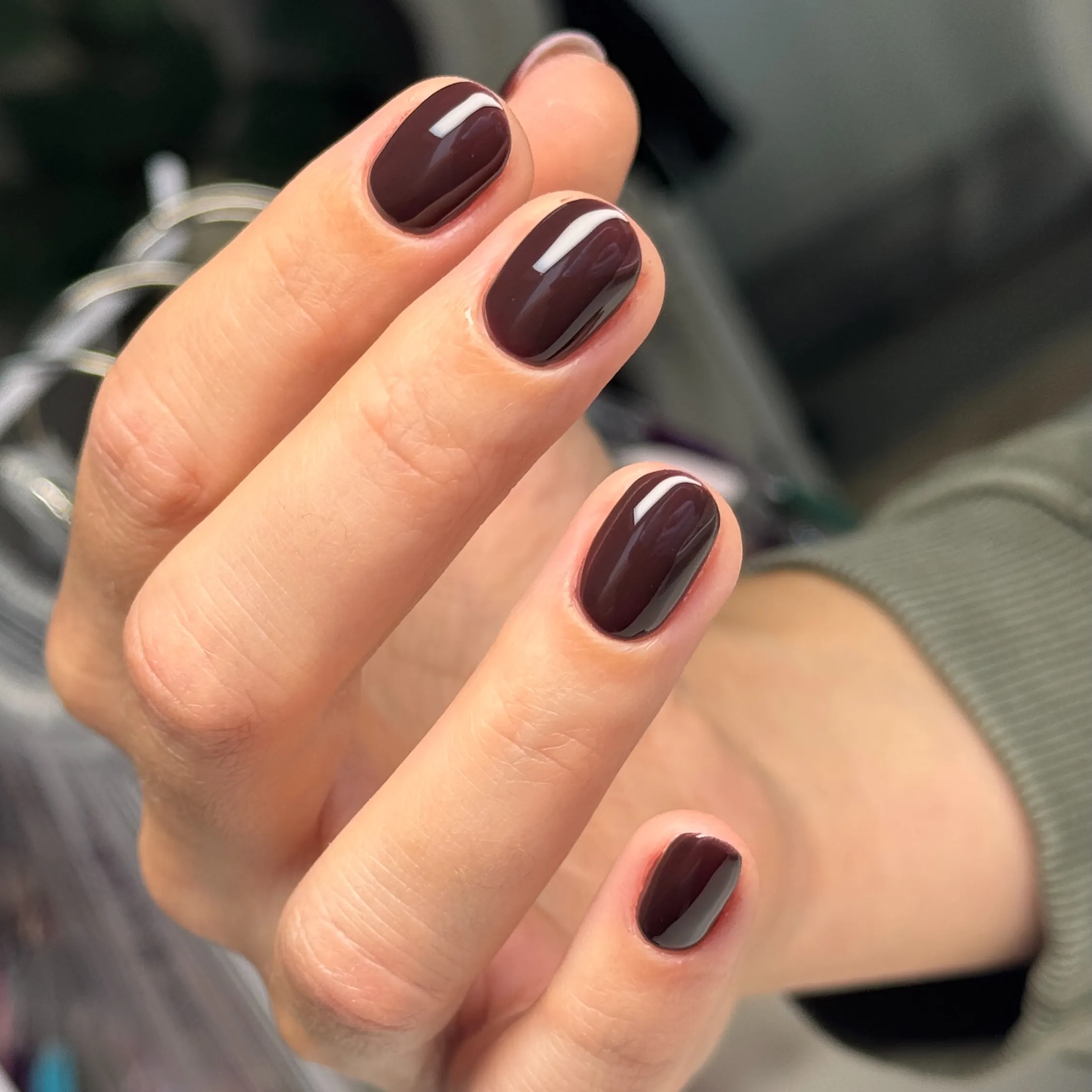 cocoa rounded squares chocolate brown manicure