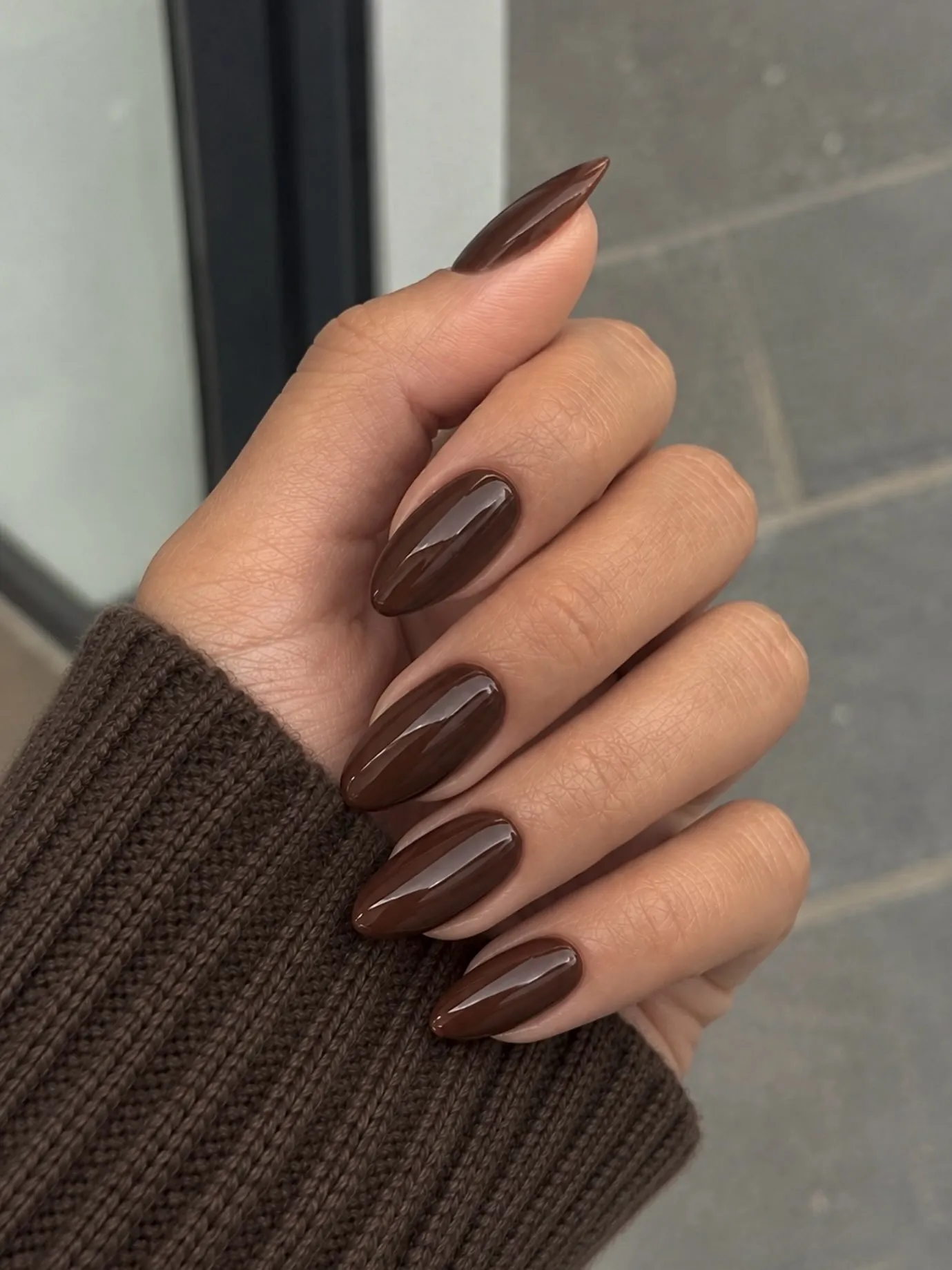 mocha almond shine chocolate brown manicure