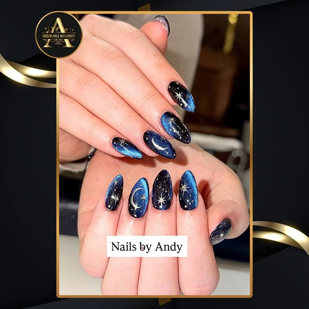cosmic blue shine manicure