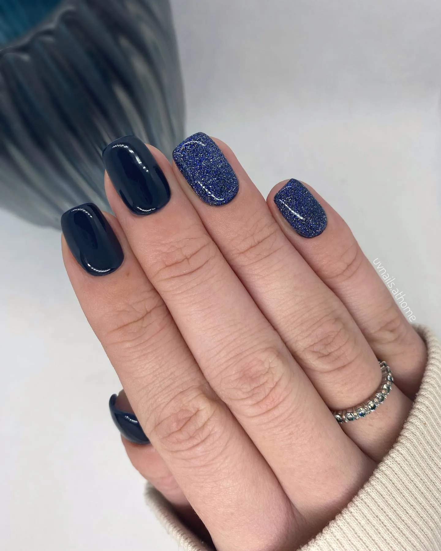 textured midnight blue manicure